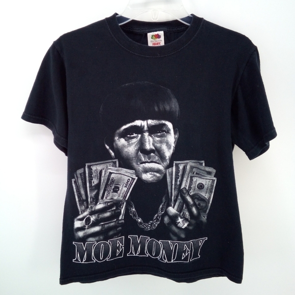 Three Stooges Moe Money Graphic Tee Funny Black Cash Fruit of the Loom Cotton S - Picture 7 of 7